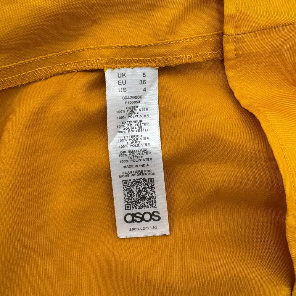 ASOS Pleated Midi Dress 4 Mustard Yellow Spaghetti Strap Elegant Wedding Guest - Picture 8 of 9